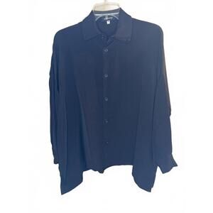 Eskandar Black 100% Silk Button Down Oversized Blouse Lagenlook Size S/M